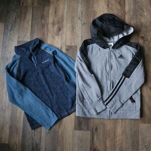 Youth M, 10-12yrs Columbia Fleece Quarter-Zip Top & Adidas Hoodie Zip-Up Jacket.